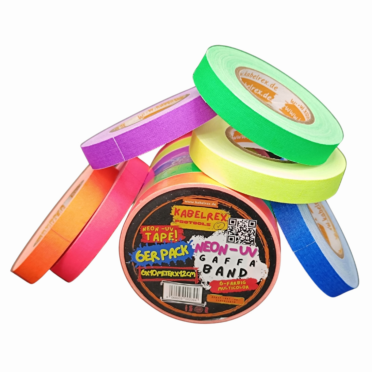 Neon Gaffer Tape 6er-Pack – 1,2 cm x 10 m je Rolle Multicolor für kreative Einsätze!