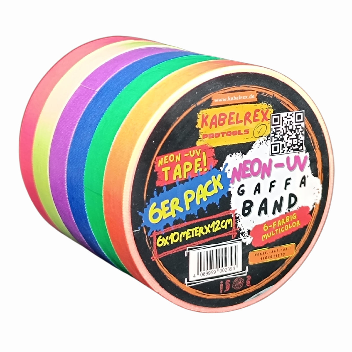 Neon Gaffer Tape 6er-Pack – 1,2 cm x 10 m je Rolle Multicolor für kreative Einsätze!