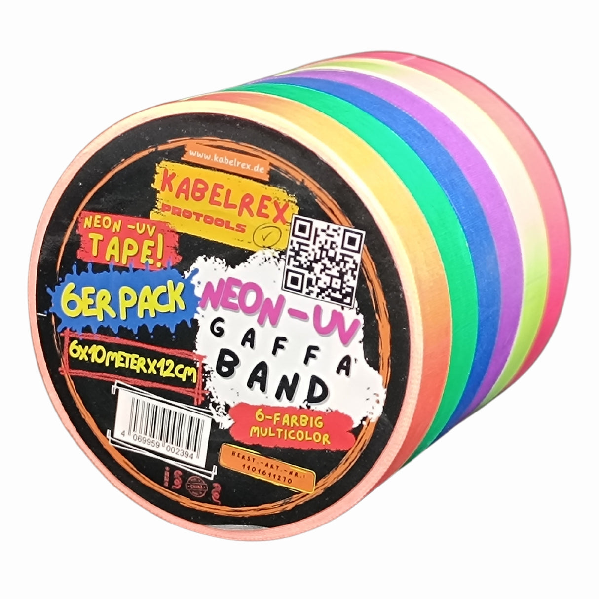 Neon Gaffer Tape 6er-Pack – 1,2 cm x 10 m je Rolle Multicolor für kreative Einsätze!