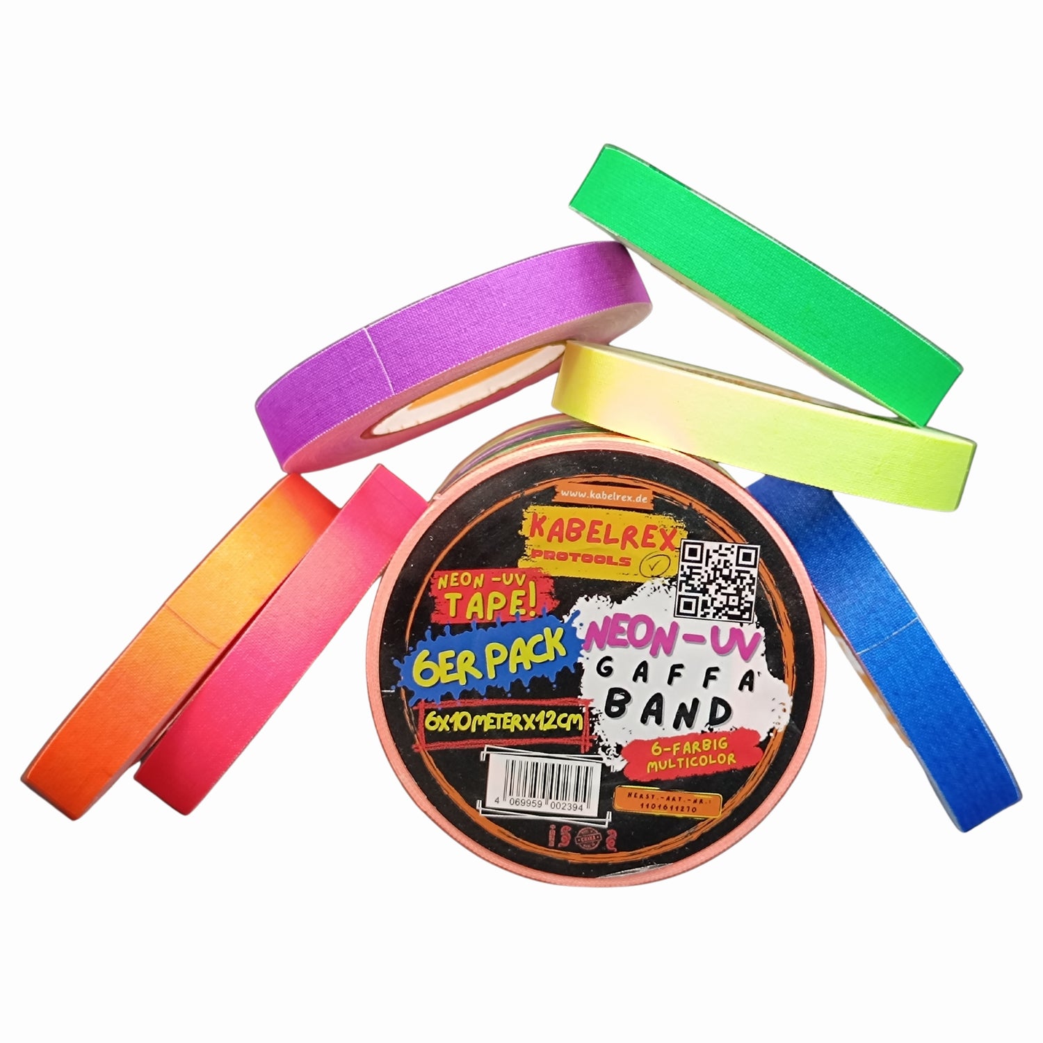 Neon Gaffer Tape 6er-Pack – 1,2 cm x 10 m je Rolle Multicolor für kreative Einsätze!