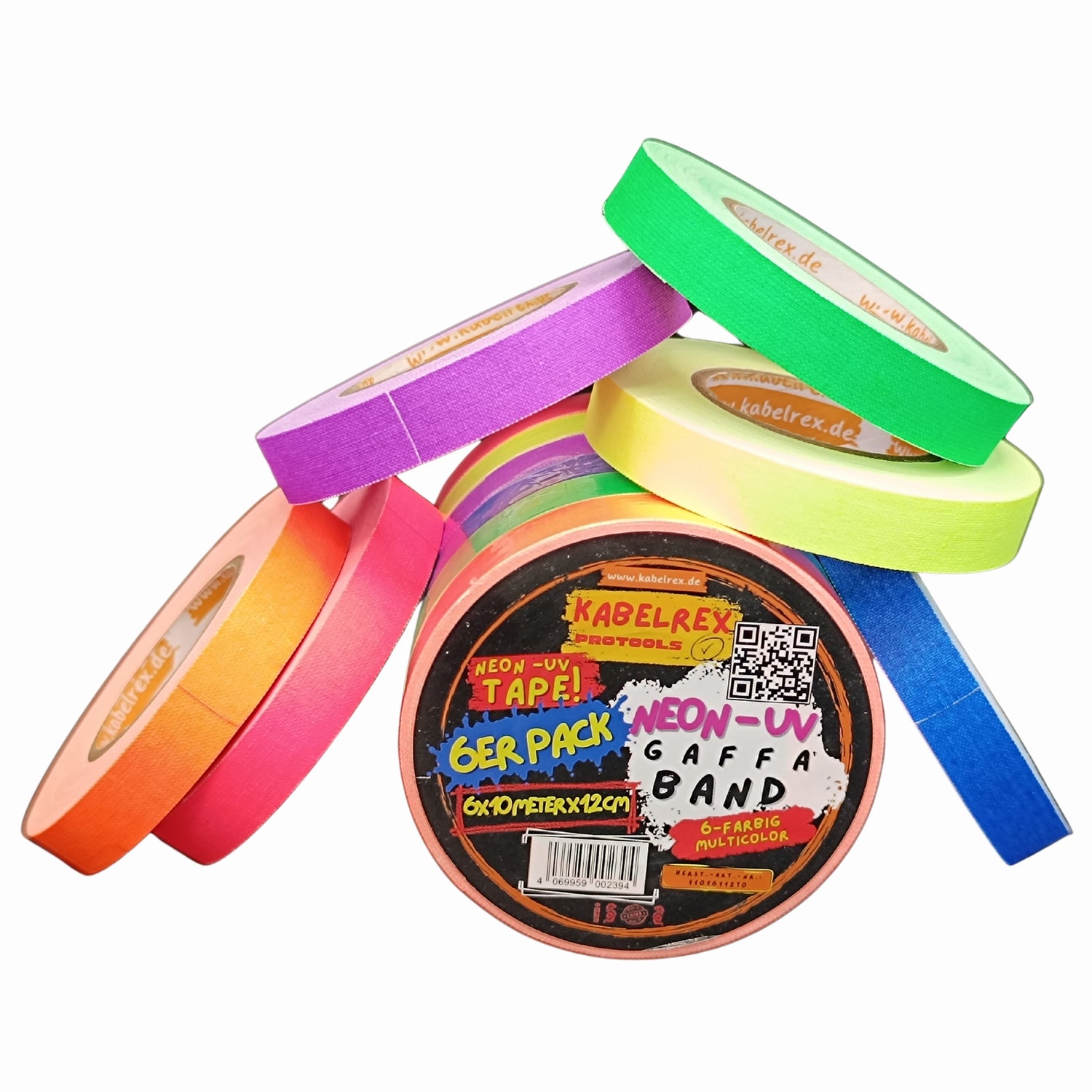 Neon Gaffer Tape 6er-Pack – 1,2 cm x 10 m je Rolle Multicolor für kreative Einsätze!