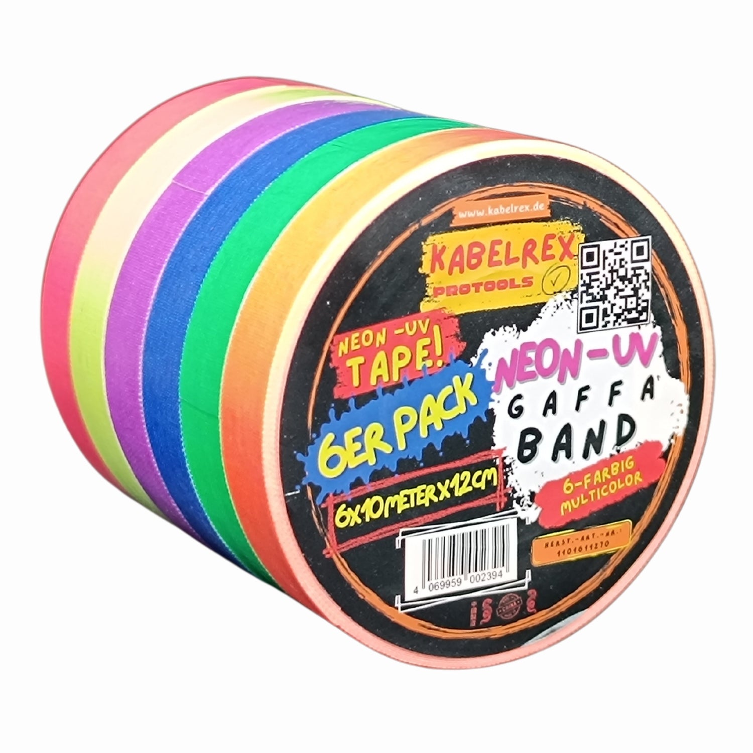 Neon Gaffer Tape 6er-Pack – 1,2 cm x 10 m je Rolle Multicolor für kreative Einsätze!